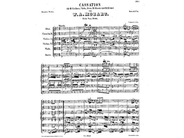 sheet music of a mozart cassation