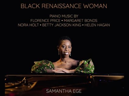 Woman leaning on a piano