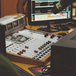 mixing board in a studio