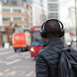 man looking into traffic