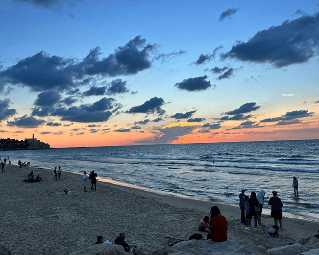 A beautiful sunset over the Mediterranean Sea, with the Old City of Jaffa peeking out in the distance. What amazing beauty this country contains—in music, nature, and community alike.