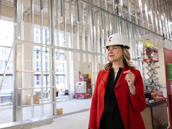 spotlight: Suzanne Nance in construction hat at KOIN tower