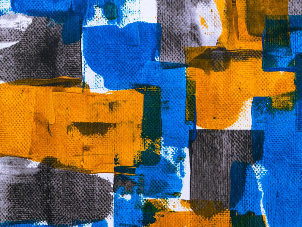 Blue, black, and orange abstract painting