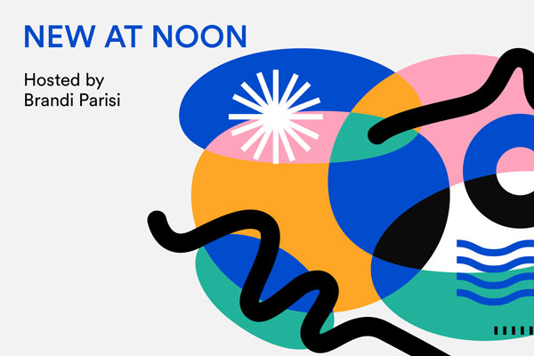Mobile web banner for New at Noon, hosted by Brandi Parisi