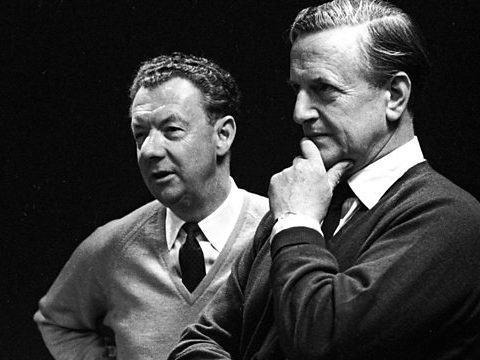 Black and white photo of Britten and Pears