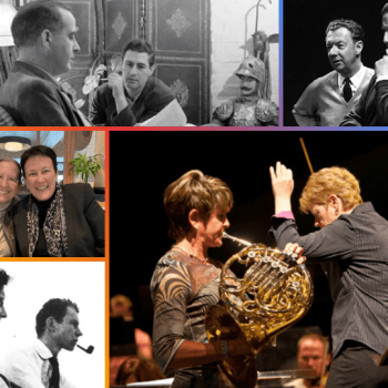 Collage of photos of LGBTQIA+ couples in classical music