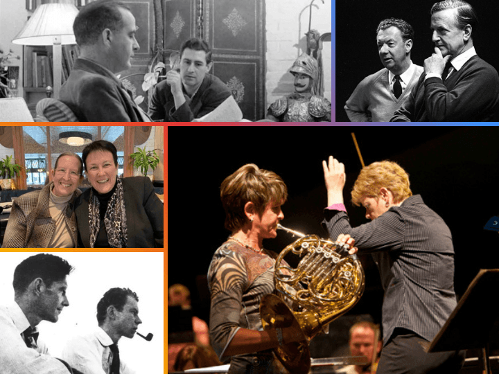Collage of photos of LGBTQIA+ couples in classical music